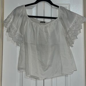 Express Eyelet Lace Trim White Crop Off The Shoulder Top L Blouse Crochet